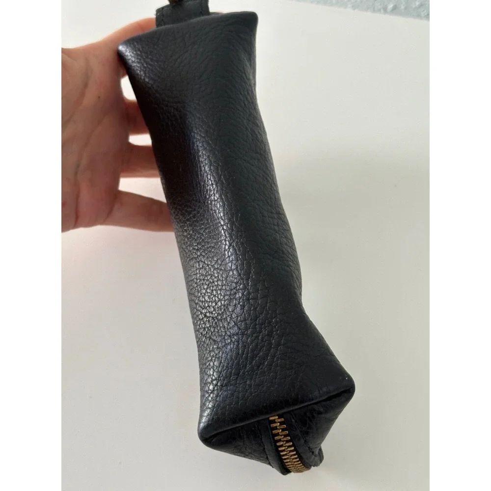 Portland Leather Goods Black Case Pouch Zipper Pencil Makeup Small